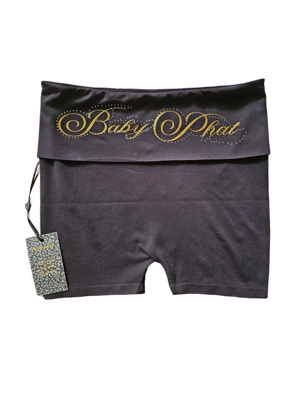 Baby Phat Seamless Fold Over Booty Shorts Gold Rhinestone Logo Details One Size